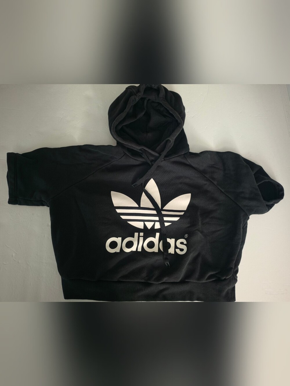 adidas Black Cropped Hoodie with White Trefoil